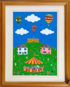 Brian Pollard (1946-) acrylic on paper, 'Castle on the Hill', signed lower right, framed and glazed,