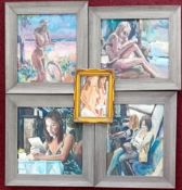 Sam Burton (British, 1976), a collection of four paintings, signed, together with a small nude