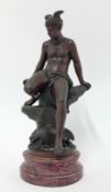 After Eutrope Bouret (1833-1906), a spelter figure of Mercury on a marble base, impressed mark '
