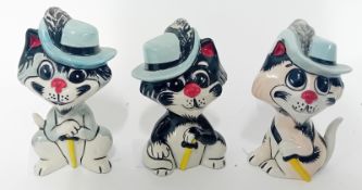 Lorna Bailey (1978-), set of three cats, 'The Pusskateers'. (3)
