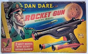 Dan-Dare vintage Rocket Gun, safety model, boxed, with two darts.