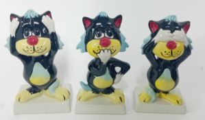 Lorna Bailey (1978-), set of three cats, 'See no Evil', 'Speak no Evil', and 'Hear no Evil'. (3)