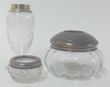 Three silver mounted glass pieces. (3)