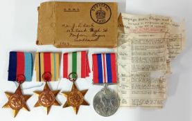 A collection of WWII medals, to include the War Medal, The Africa Star, The Italy Star, and the
