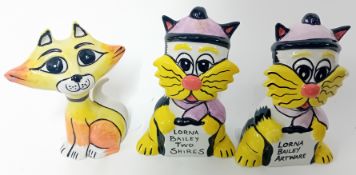 Lorna Bailey (1978-), collection of three cats, 'Posh' 2004, 'Bilbo' 2003, and 'Bilbo Two Shires'