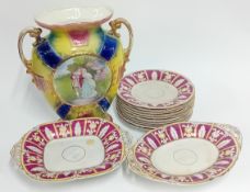 A decorative vase in the 18th century style, with gilt details, together with a set of plates and