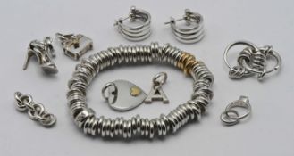 Links of London, a collection comprising hoop link bracelet, pair of matching earrings, pair of 3-