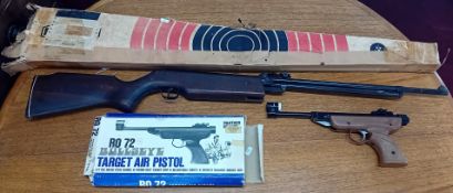 Relum Tornado .22 underlever air rife with R072 Bullseye .22 air pistol, both boxed. (2)
