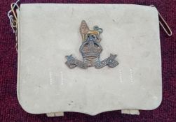 A WWII suede Royal Marines Music Pouch for Bandsmen, dated 1939, with badge to front.