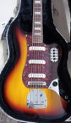 Squier VI baritone bass guitar, S/N IC513121331, mother of pearl details, cased.