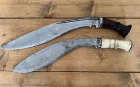 Two Kukris, one probably 19th century, with wooden handle and blade length 36.5cm with partial tang,