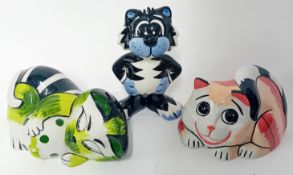 Lorna Bailey (1978-), collection of three cats, 'Easter Cat', 'Corkie' 2003, and 'Gizmo' 2002. (3)