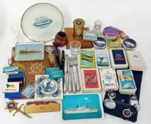 Shipping memorabilia, a large collection to include playing cards, ashtrays, papers, folding knives,