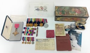 A collection of WWII medals and ephemera, to include the Burma Star with Pacific clasp, Italy