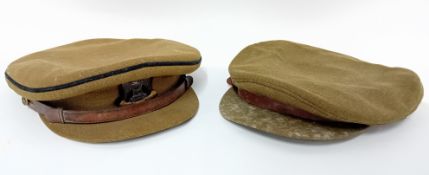 Two Second world War WWII Khaki Caps, two include one with 'Waterloo' eagle cap badge. (2)