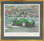 A collection of four prints, two include two limited edition racing car prints, a print of the Red