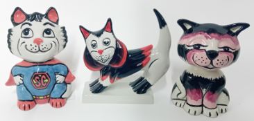 Lorna Bailey (1978-), collection of three cats, 'Super Cat', 'Fang Cat', and 'Mack the Cat'. (3)