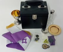 A Royal Chaplains corps communion set travel mass kit, to include stole, chalice, paten and