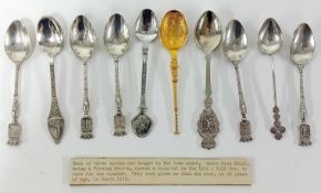 Of WWI nursing interest - a collection of white metal spoons, each bought in a town where Nursing