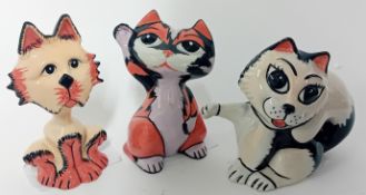 Lorna Bailey (1978-), collection of three cats, 'Scruffy' 2002, 'Lady' 2002, and 'Cheerio' 2002.