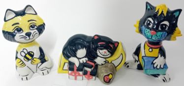 Lorna Bailey (1978-), collection of three cats, 'Busy Bee Cat', 'Napland the Cat' 3/75 with