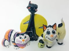Lorna Bailey (1978-), collection of three cats, 'The Cheshire Cat' 2003, 'Halloween Cat', and 'The