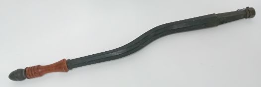 A bronze tiller, possibly Military of Defence, wooden handle and bronze pine cone finial, length