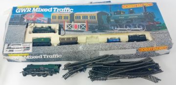 Hornby, a GWR Mixed Traffic Electric Railway set, missing one carriage, toether with spare track