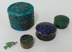 Three Chinese enamel boxes, together with an enamel pendant.
