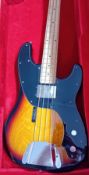 Squier Precision Bass guitar, maple neck, S/N IC070426125, cased.