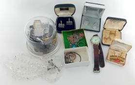 A small collection of silver, together with various costume jewellery, cufflinks, and watches.