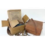 Two WWII civilian gas masks, in card inner boxes and canvas case. (2)