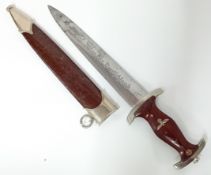 A WWII Third Reich officers SA dress/honour dagger, brown wood handle and brown scabbard,