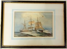 A watercolour of 'HMS Duke', inscribed verso 'William Bartlett 1888', framed and glazed, subject