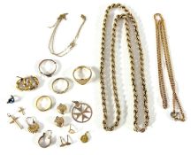 A mixed lot of 9ct gold including chains, earrings etc total weight 33.3g together with a 22ct