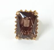 A 9ct gold smokey quartz dress ring, approx 10g.