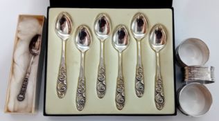 A boxed set of 6 Norwegian silver spoons, and another, marked 830S, together with three silver