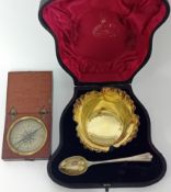 A cased silver bowl, rippled rim, and spoon, hallmarked Birmingham circa 1891, together with an