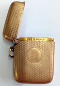 A Victorian 9ct gold vesta case, hallmarked Birmingham 1848, weight approx 15.8g (dent to reverse).