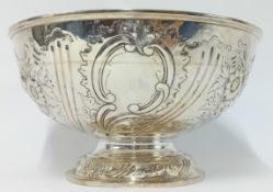 WITHDRAWN A George III Silver Punch Bowl, embossed floral decoration, hallmarked London 1785