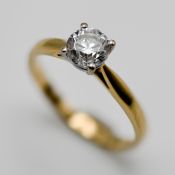 A diamond solitaire ring, set in 18ct yellow gold (hallmark rubbed), approx 1.00ct, size P. Item 1