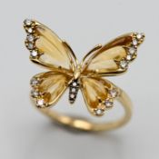 Le Vian, a diamond and citrine Butterfly design ring, set in 14k yellow gold, size N/O.