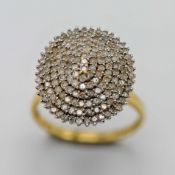 A diamond cluster ring, set in 18ct yellow gold, marked inside 1.22, size P, approx 6.3g.