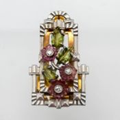 A Tuti Frutti clip brooch, set in 14k yellow gold, approx 5g.