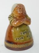 A Royal Doulton stoneware Suffragette inkwell and cover, modelled as an old lady with arms