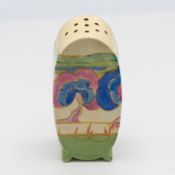 A Clarice Cliff 'Pastel Autumn' style pattern 'Bon Jour' shape sugar sifter.