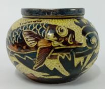 A late 19th century silver mounted WB Brannam pottery bowl, in yellow and brown glaze, decorated wi