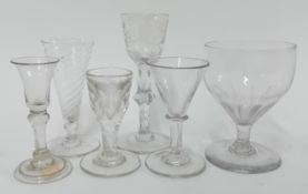 A collection of 18th and early 19th century glasses, to include a rummer, ale glass, wine glasses