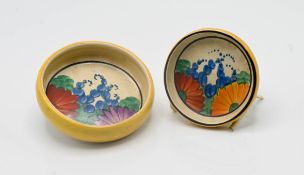 Two small Clarice Cliff 'Gayday' pattern dishes, 'Gayday' and Bizarre mark to base. (2)