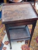 A Georgian mahogany side table, two tier, with two open elbow mahogany frame chairs, a 1920's